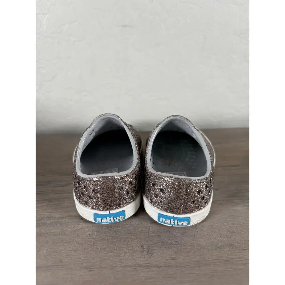 NATIVE Jefferson‎ Bling Shoes Toddler Baby Sz C4 Metal Shell White Waterproof